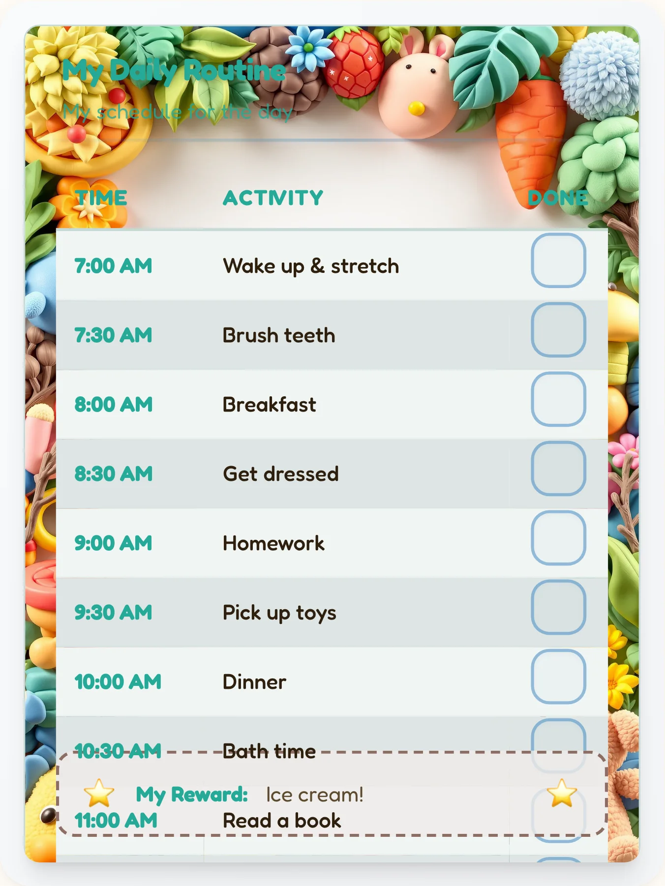 Funky Camping Daily Routine - printable camping chore chart