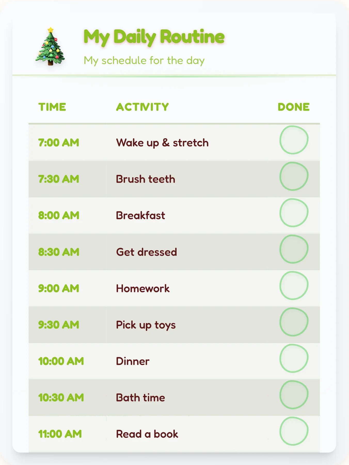 Playful Holiday Time Planner - printable holiday chore chart